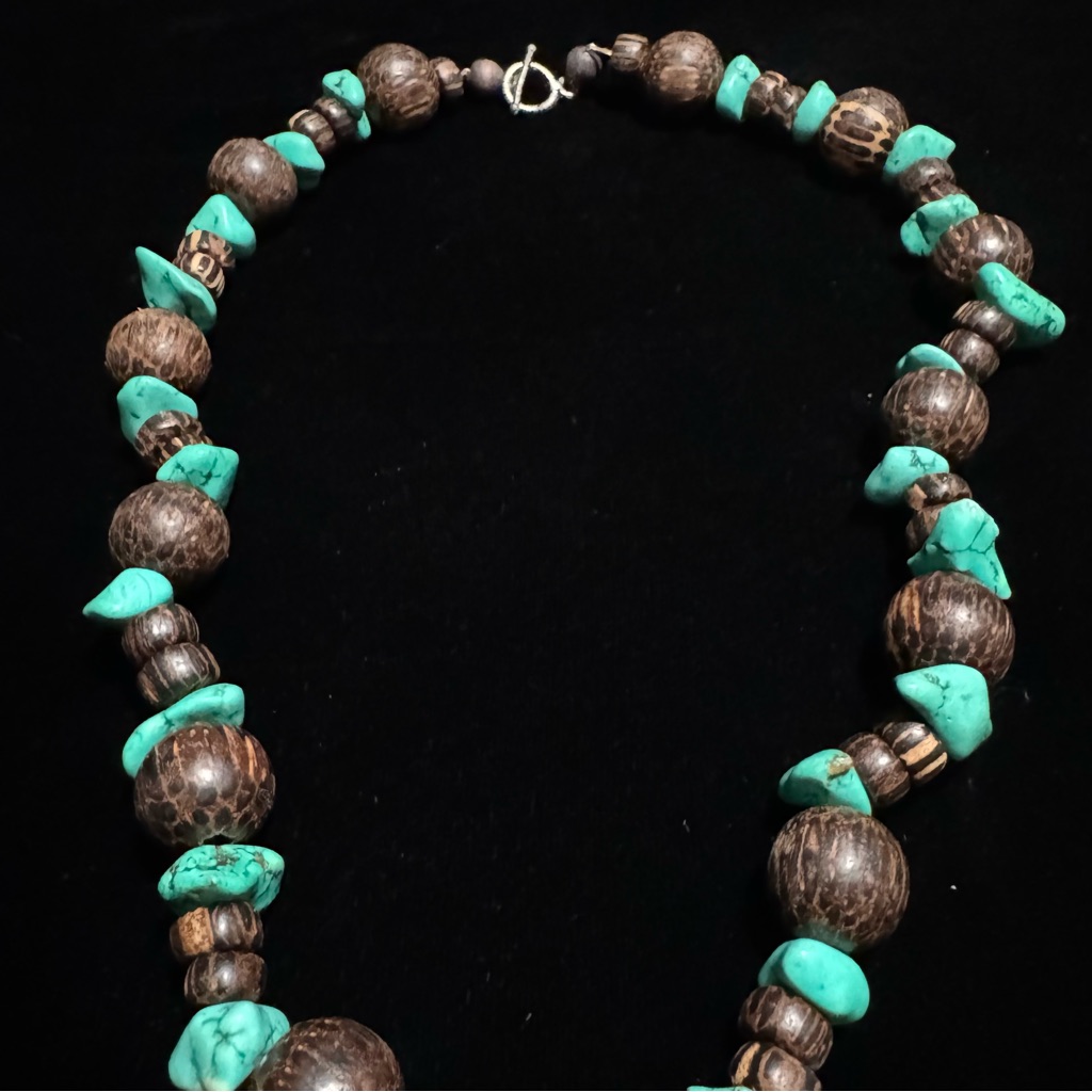 Handcrafted Turquoise And Brown Beaded Necklace